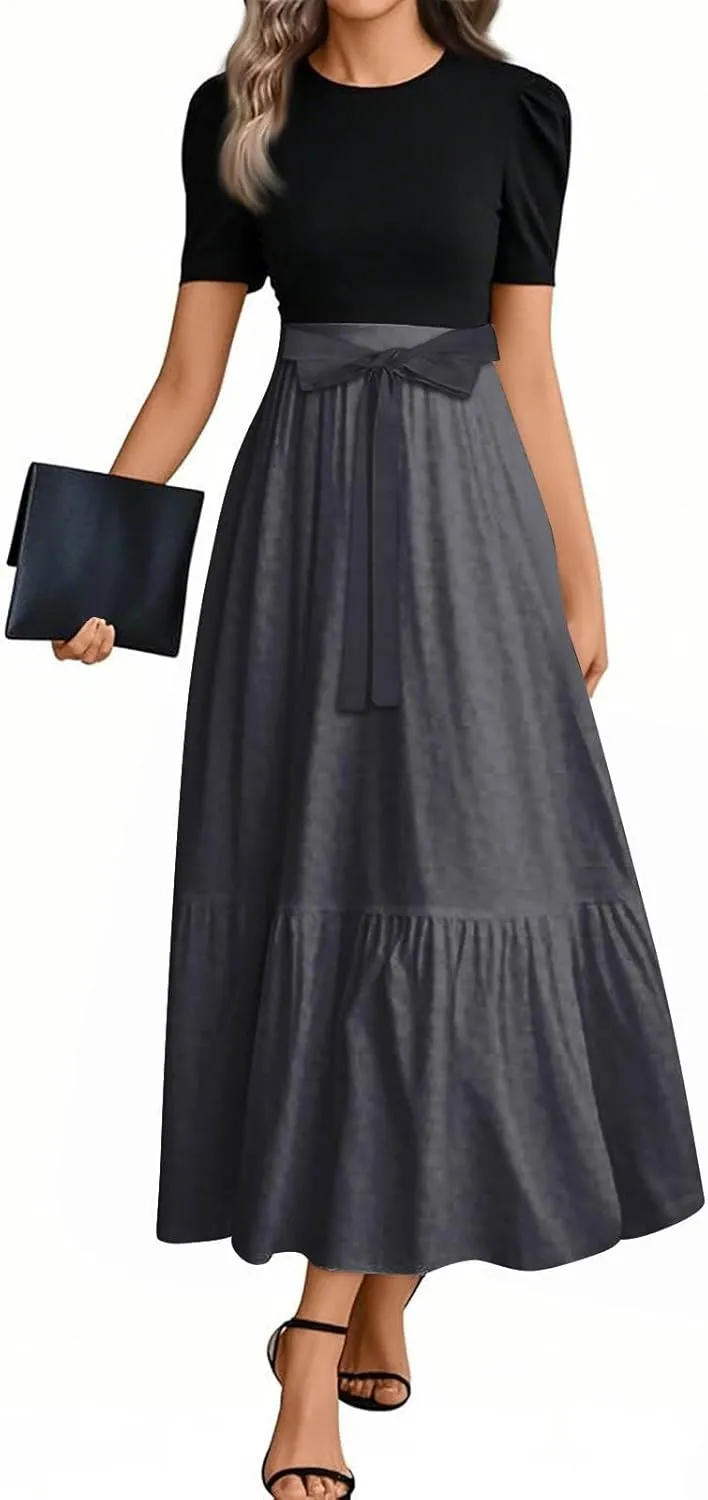 2025 Beach Dresses, Maxi Solid Color Trendy Womens Jumpsuit Elegant Bow Crew Neck Rompers for Women
