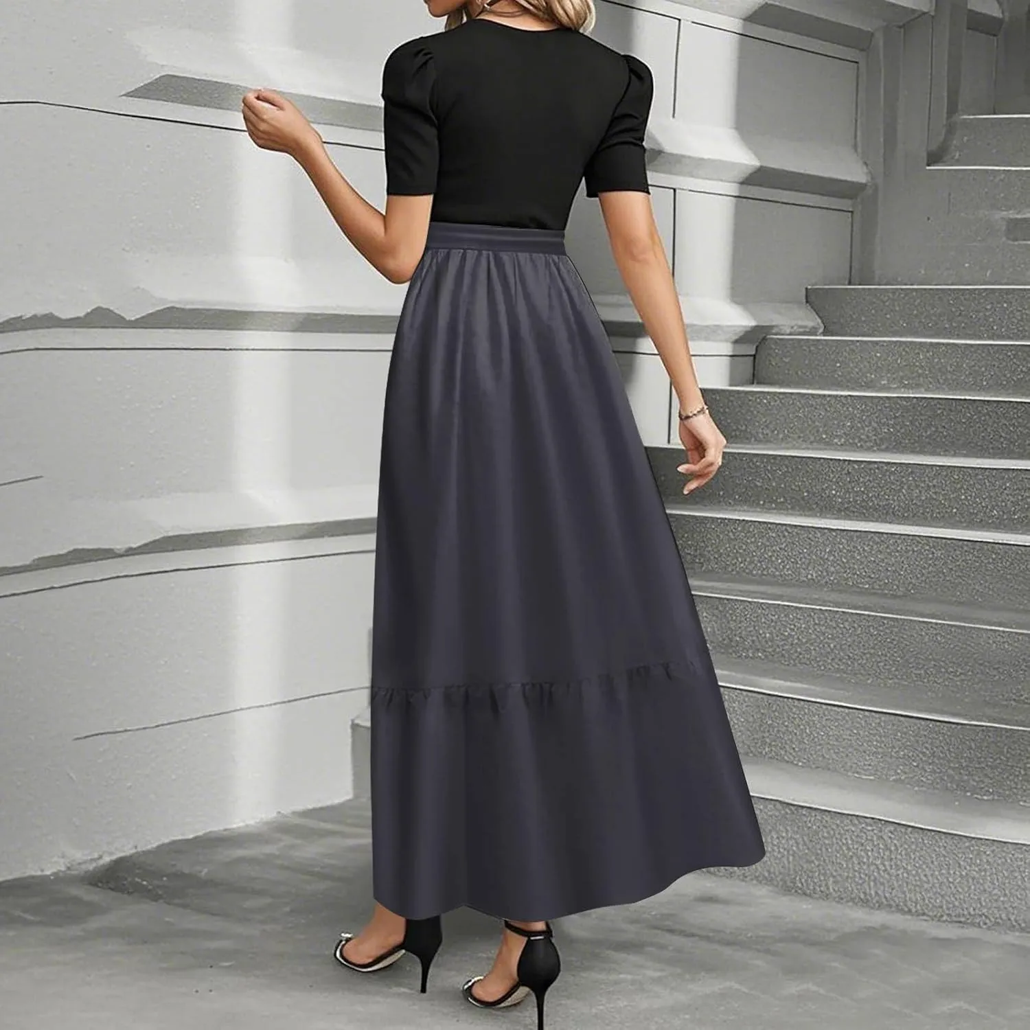 2025 Beach Dresses, Maxi Solid Color Trendy Womens Jumpsuit Elegant Bow Crew Neck Rompers for Women