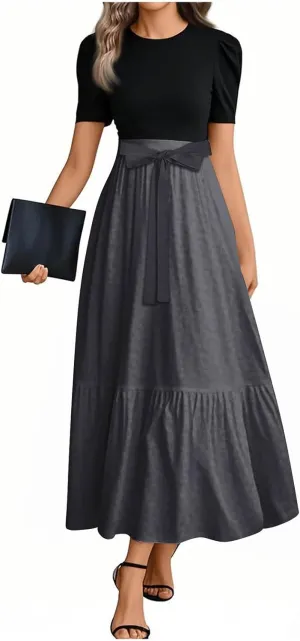 2025 Beach Dresses, Maxi Solid Color Trendy Womens Jumpsuit Elegant Bow Crew Neck Rompers for Women