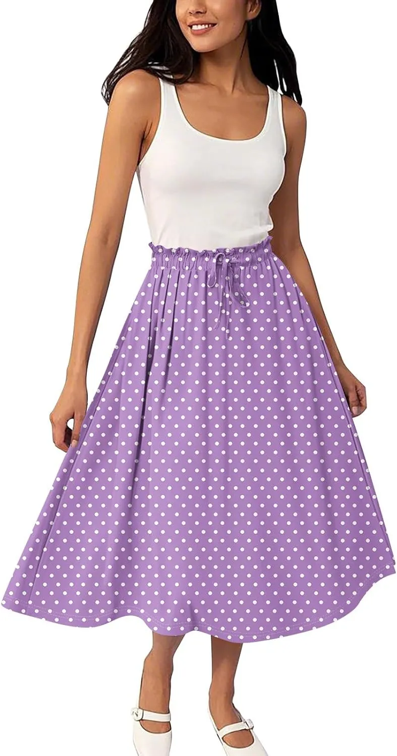 ADHOWBEW Long Skirts for Women Summer Smocked Flowy Sexy Floral Print Casual Cotton Bohemian High Waist Skirts