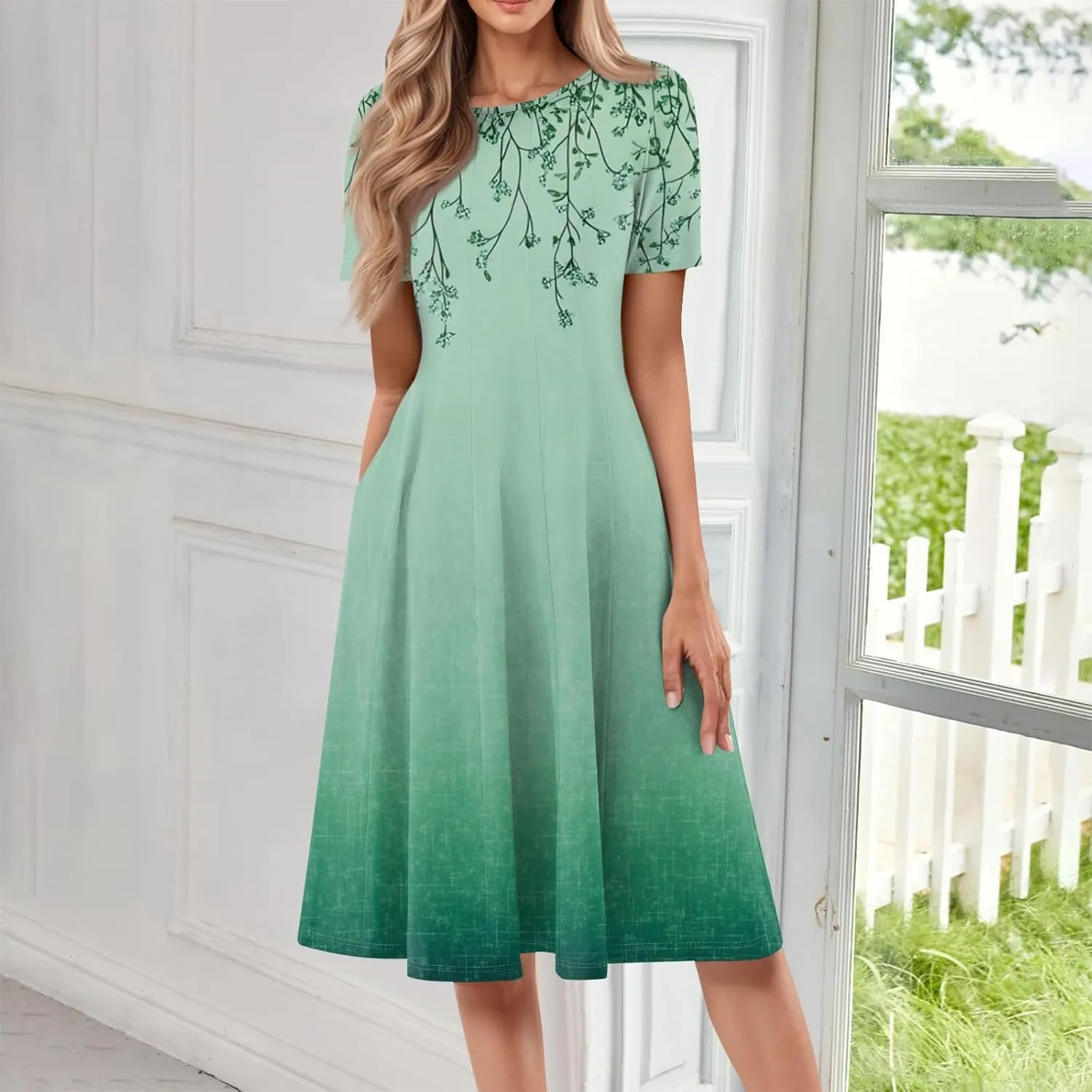ADHOWBEW Plus Size Dresses for Women O Neck Trendy Cute Casual Loose Fit Hawaiian Short Sleeve Beach Dresses