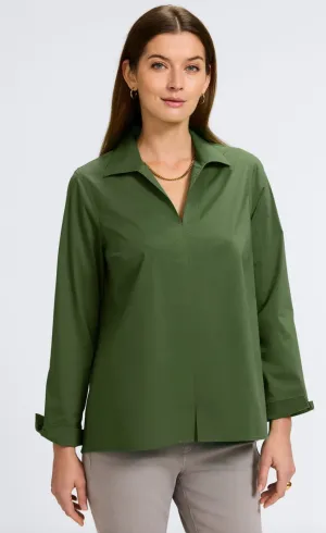 Agnes Stretch No Iron Popover Long Sleeve Shirt - Basil