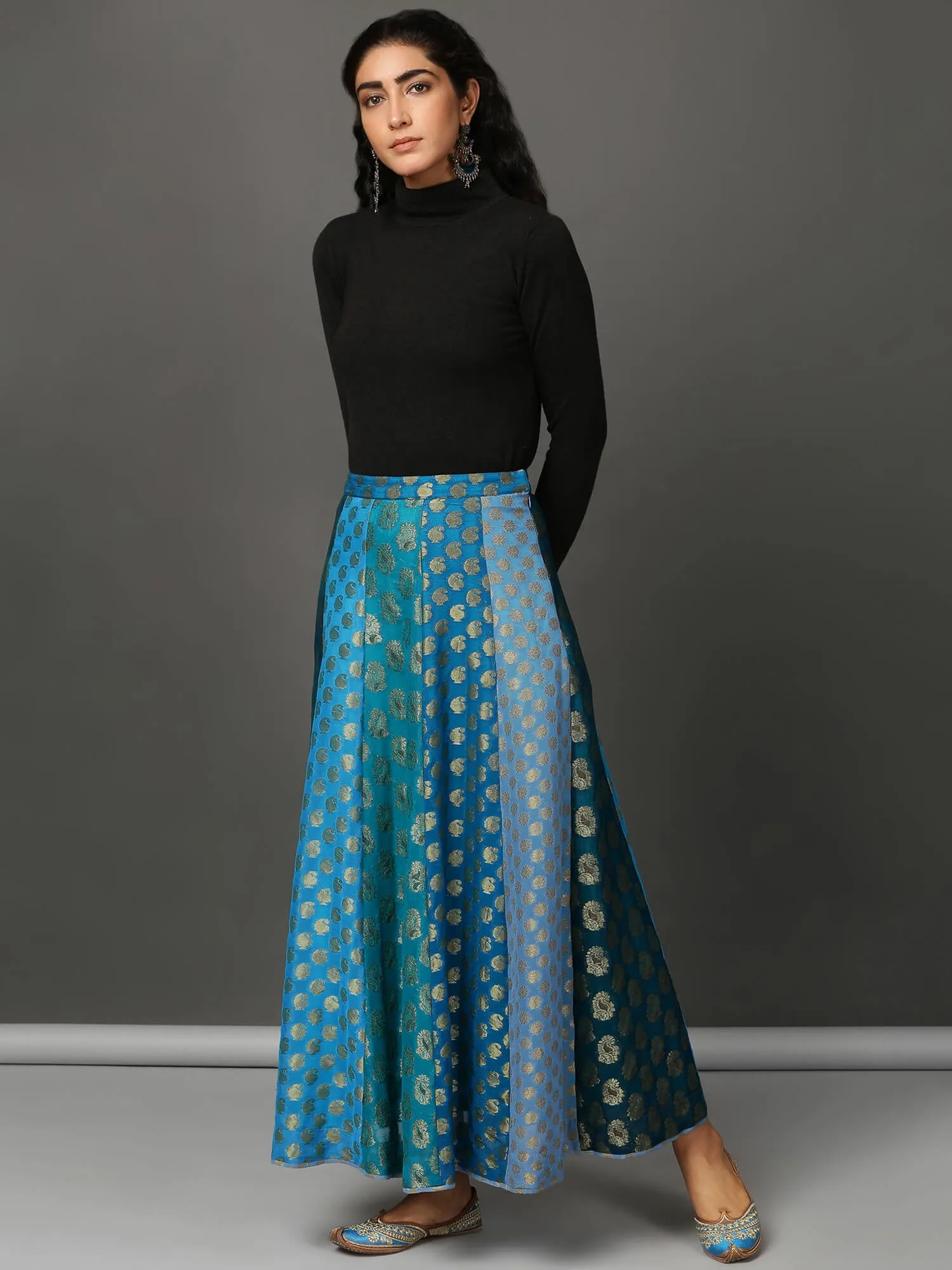 All Blues Jacquard Panelled Skirt