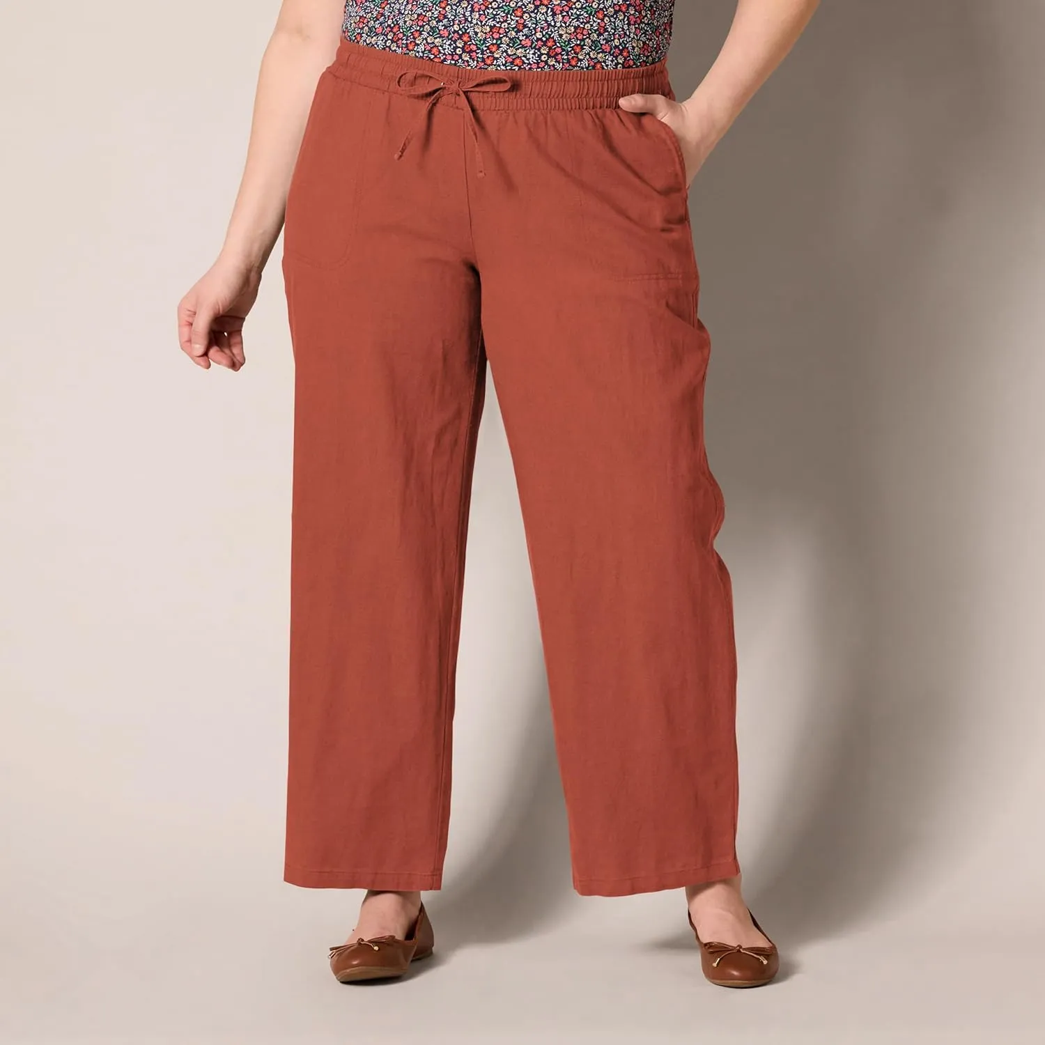 Amazon Essentials Women's Linen Blend Drawstring Relaxed Fit Wide Leg Pant (Available in Plus Size)