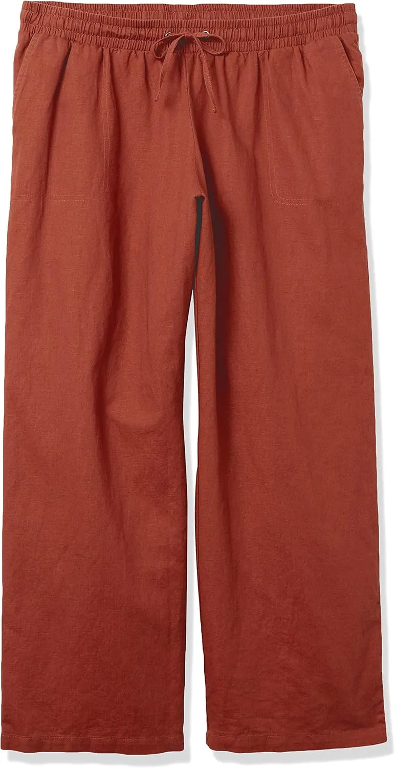 Amazon Essentials Women's Linen Blend Drawstring Relaxed Fit Wide Leg Pant (Available in Plus Size)