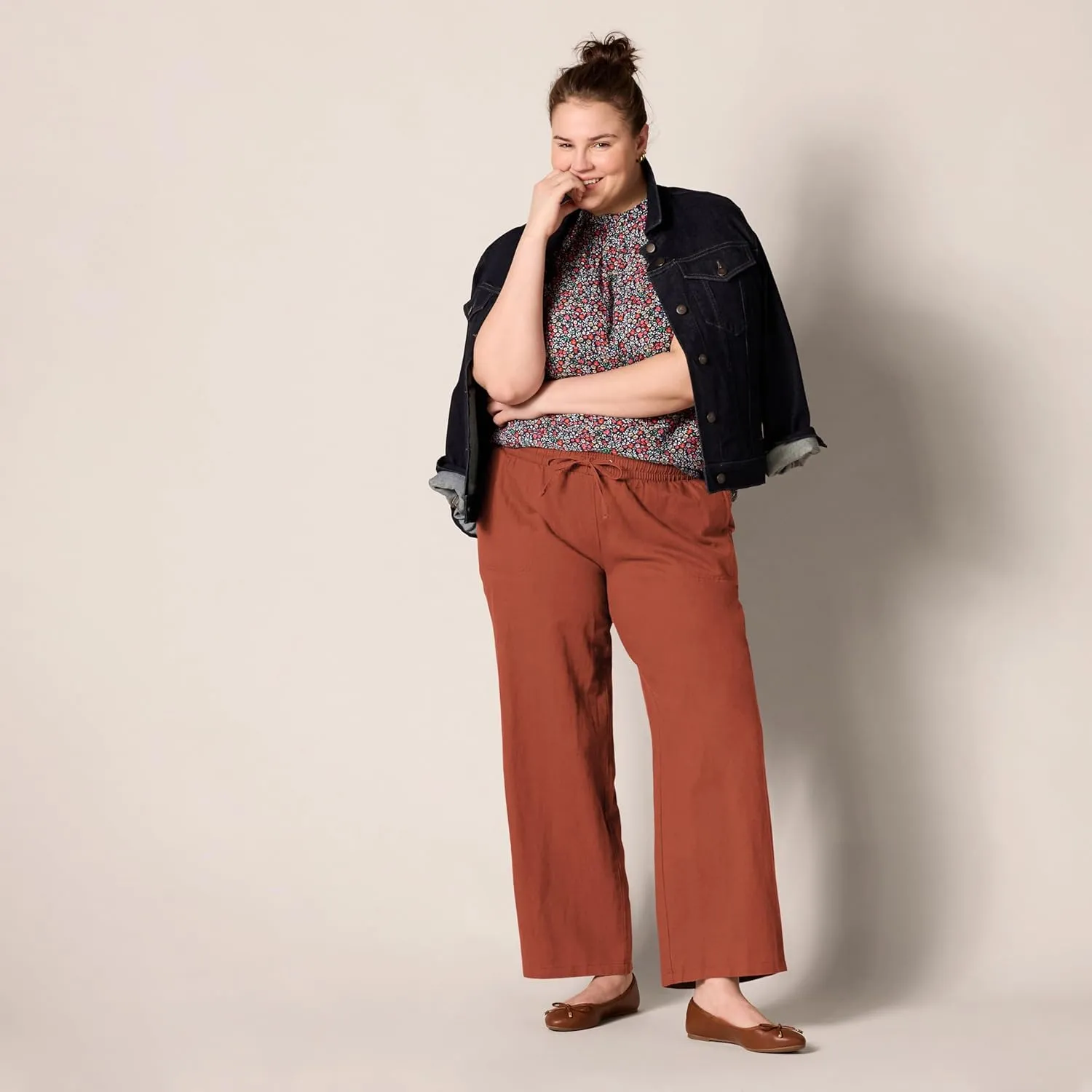 Amazon Essentials Women's Linen Blend Drawstring Relaxed Fit Wide Leg Pant (Available in Plus Size)