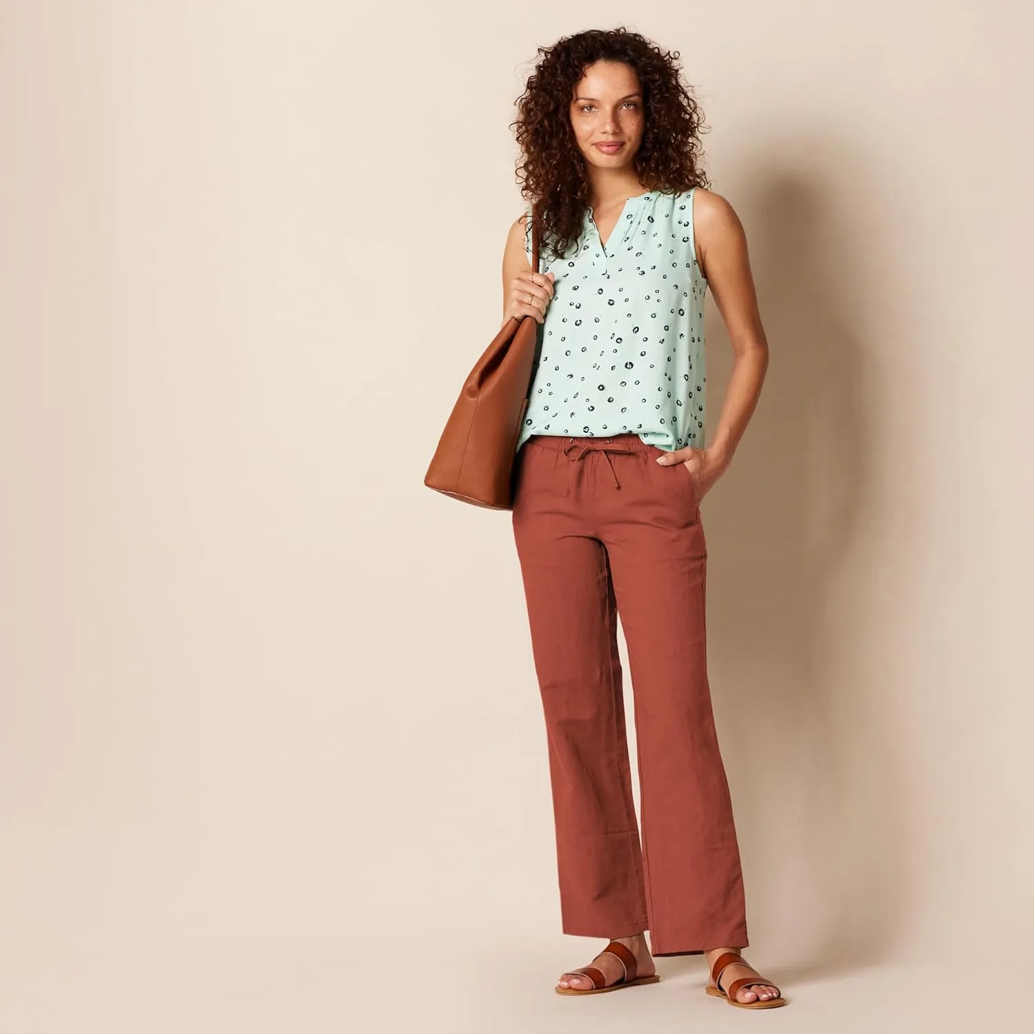 Amazon Essentials Women's Linen Blend Drawstring Relaxed Fit Wide Leg Pant (Available in Plus Size)