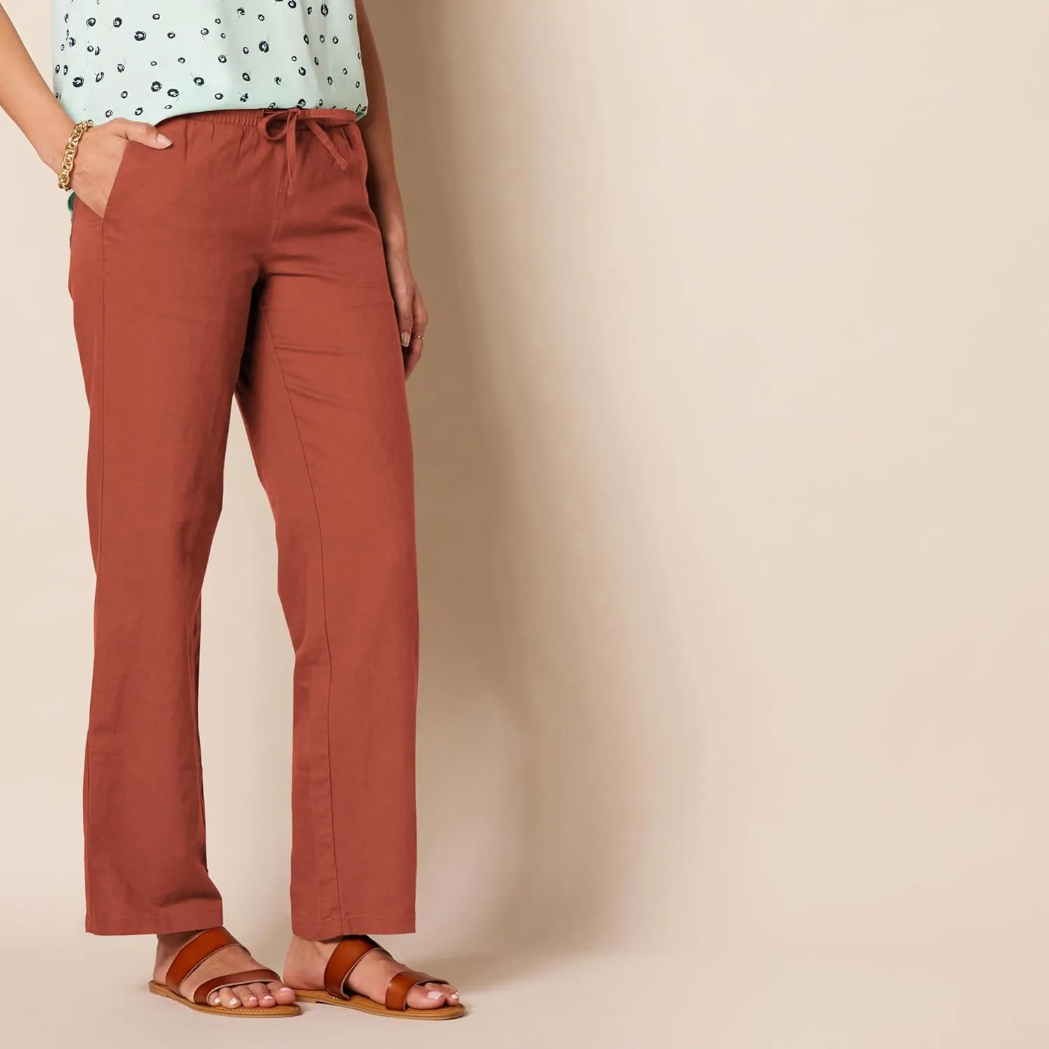 Amazon Essentials Women's Linen Blend Drawstring Relaxed Fit Wide Leg Pant (Available in Plus Size)