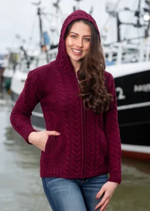 Aran Burgundy Hooded Cardigan