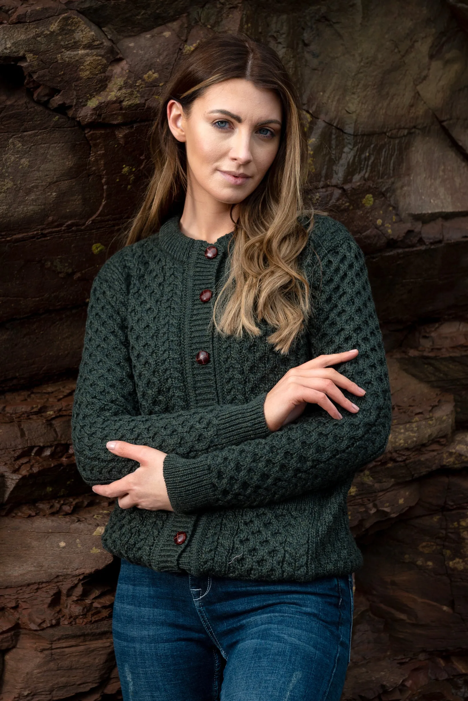 Aran Lumber Cardigan | Army Green