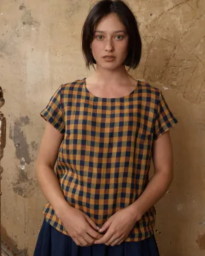 Blouse No.14 Linen T-shirt in Basque Check