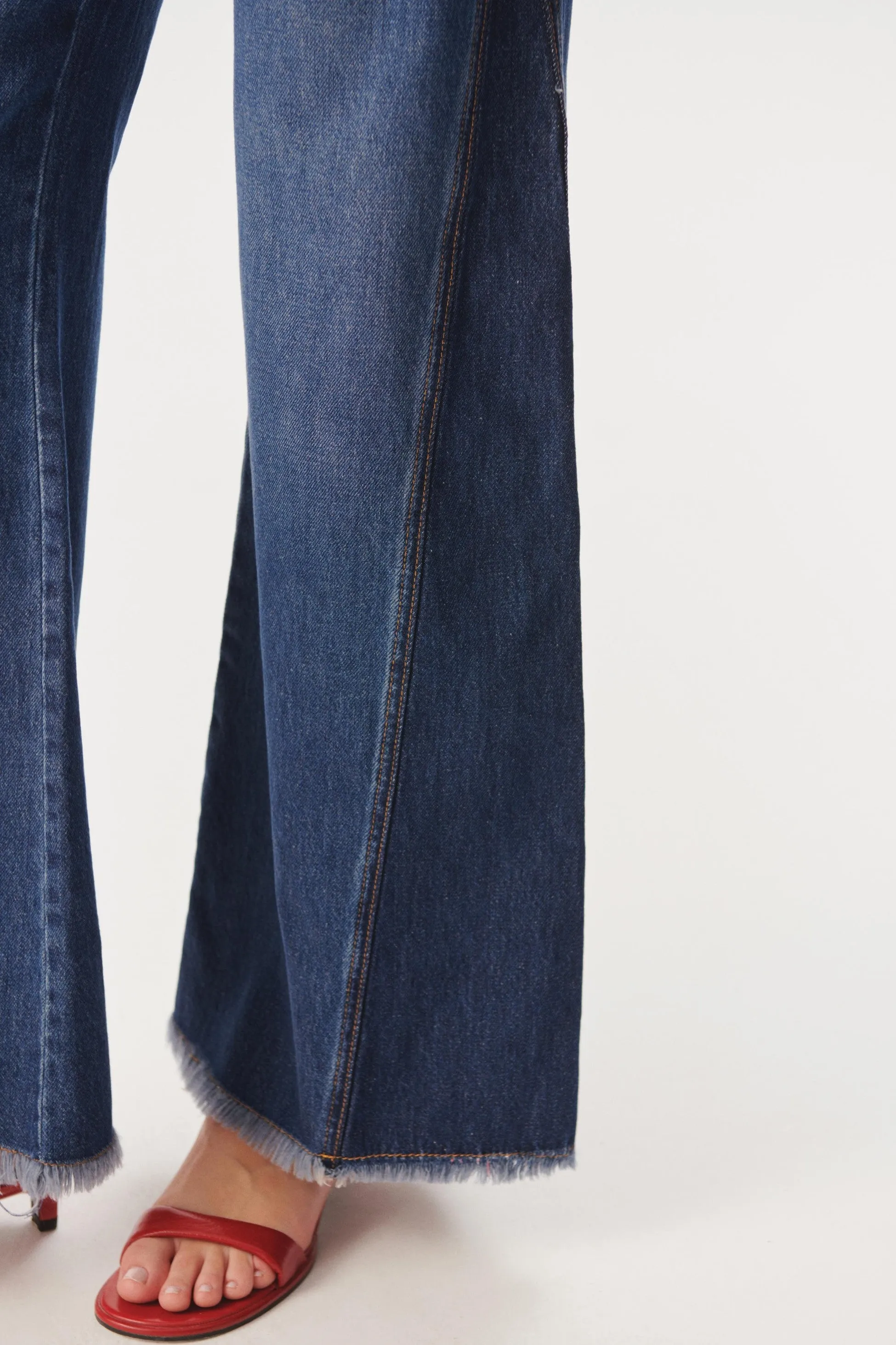 Blue Raw Hem Wide-Leg Jeans