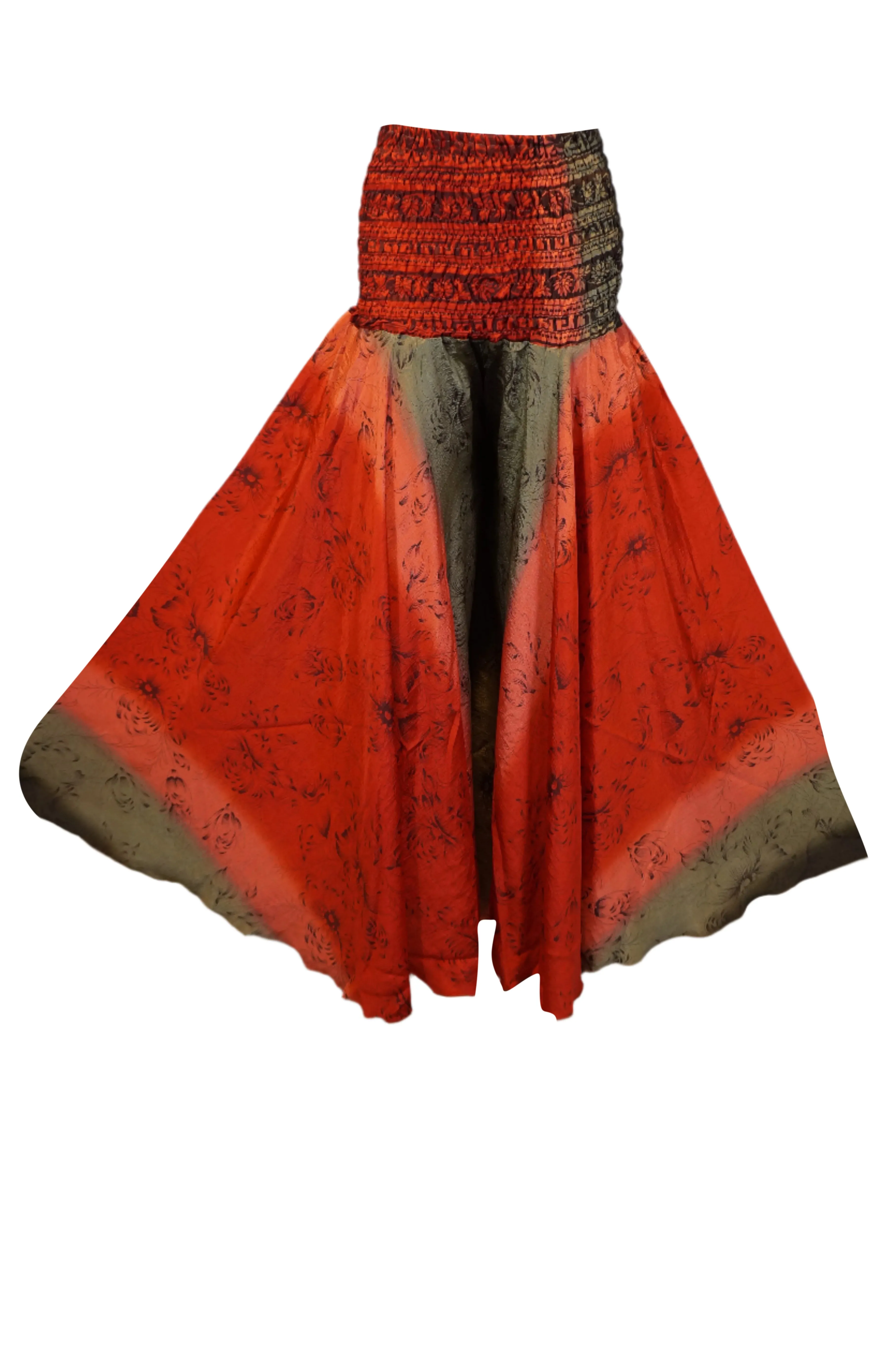 Boho Wide-Leg Palazzos in Candy Red & Beige with Whimsical Floral Accents SM