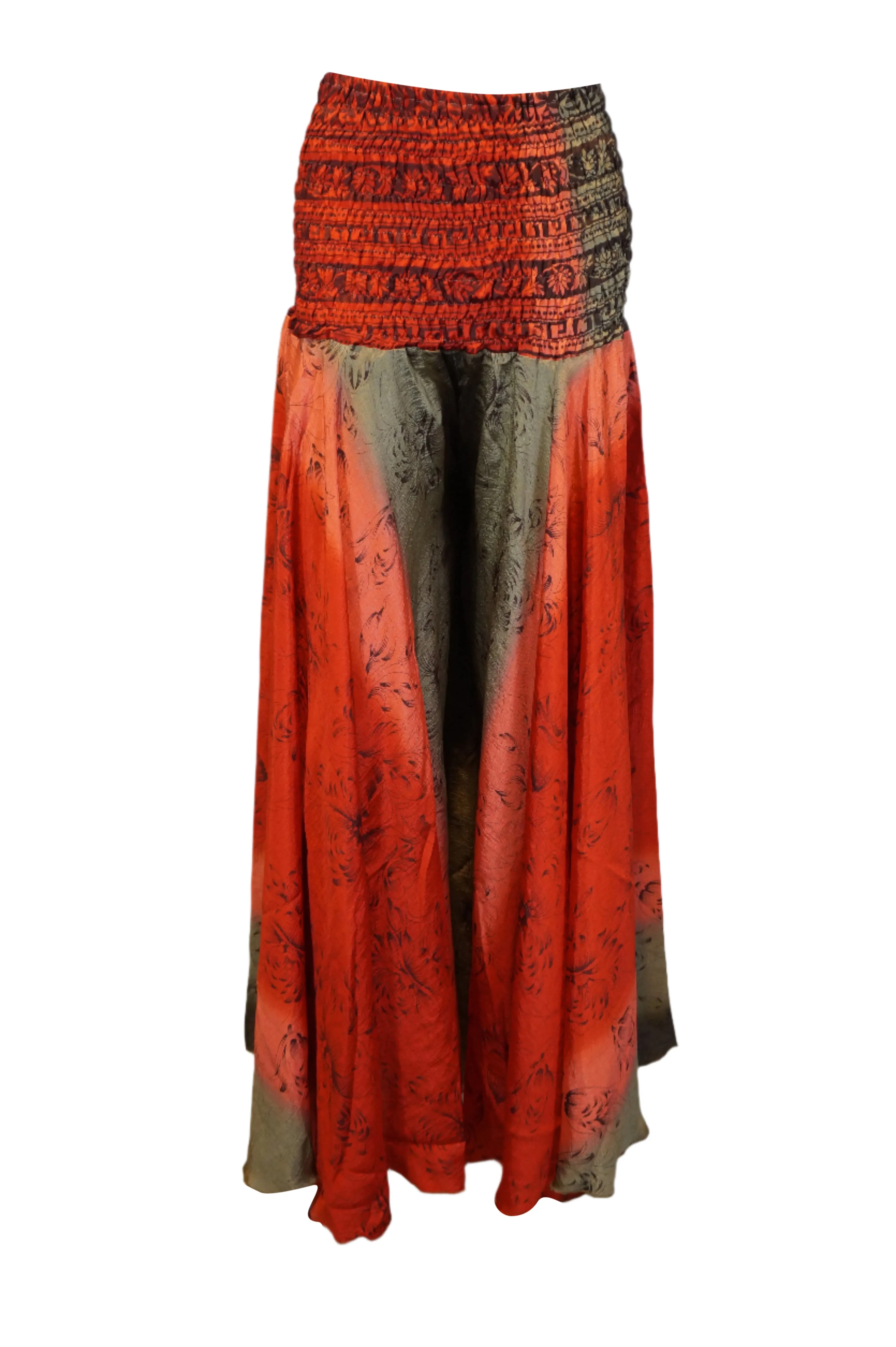Boho Wide-Leg Palazzos in Candy Red & Beige with Whimsical Floral Accents SM