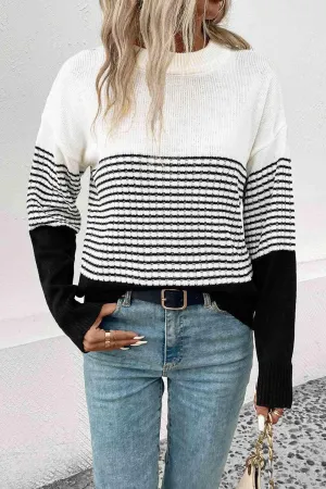 Cozy Staple Crew Neck Striped Knit Sweater
