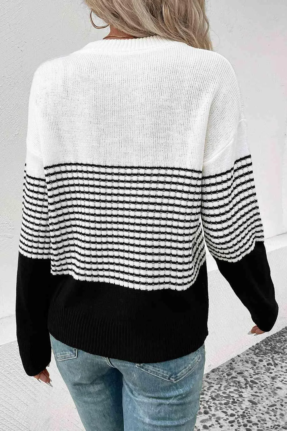 Cozy Staple Crew Neck Striped Knit Sweater
