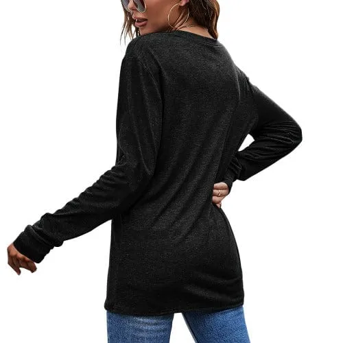 Custom Name Round Neck Long Sleeve T-shirt Multiple Simple Colors Women's Loose Print Tops