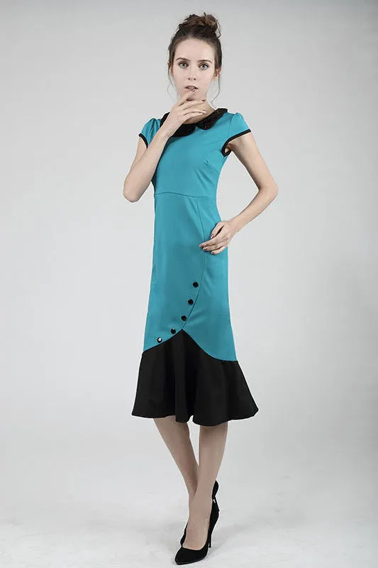 Doll Collar Patchwork Short Sleeves Mermaid Knee-length Evening Dress