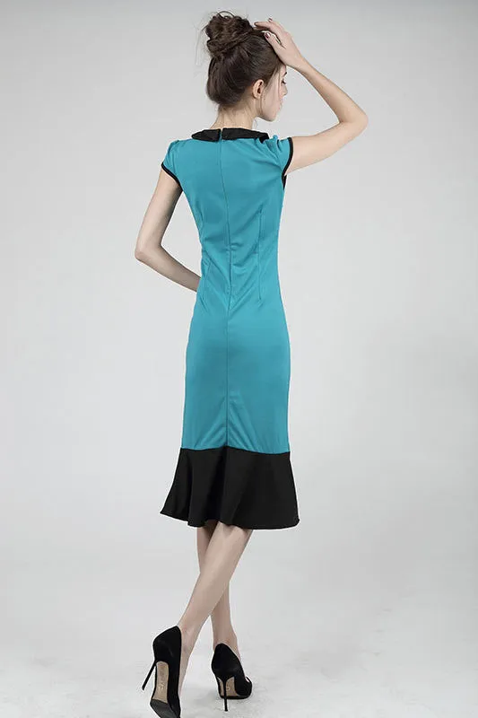 Doll Collar Patchwork Short Sleeves Mermaid Knee-length Evening Dress