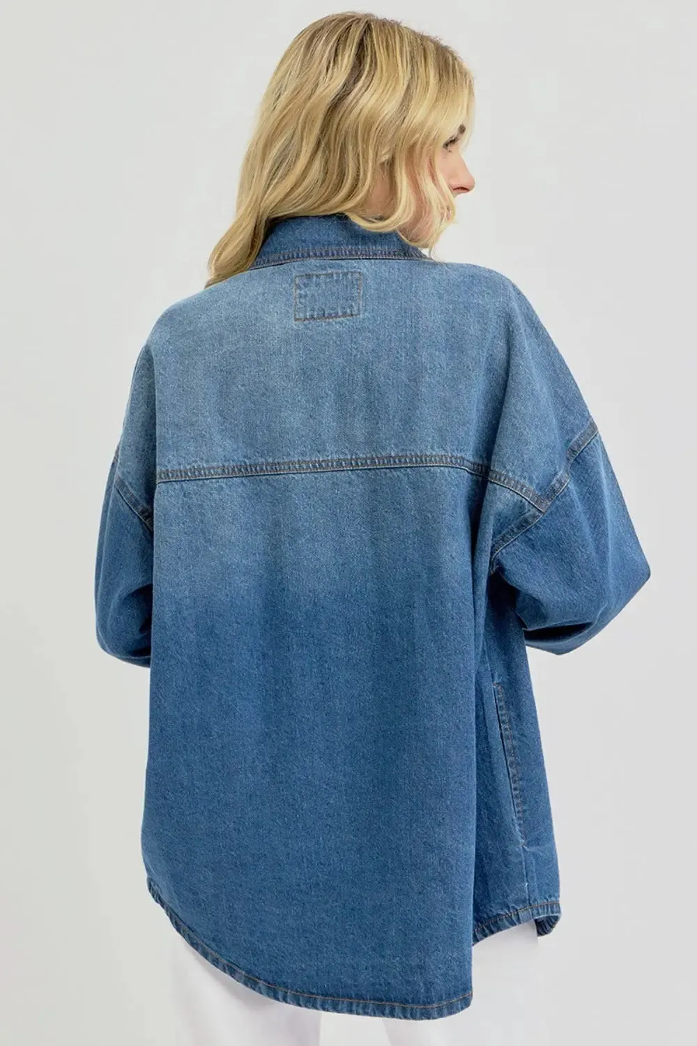 Full Size Snap Button Denim Shacket  Long Sleeve Layering Jacket by Fashion M&J