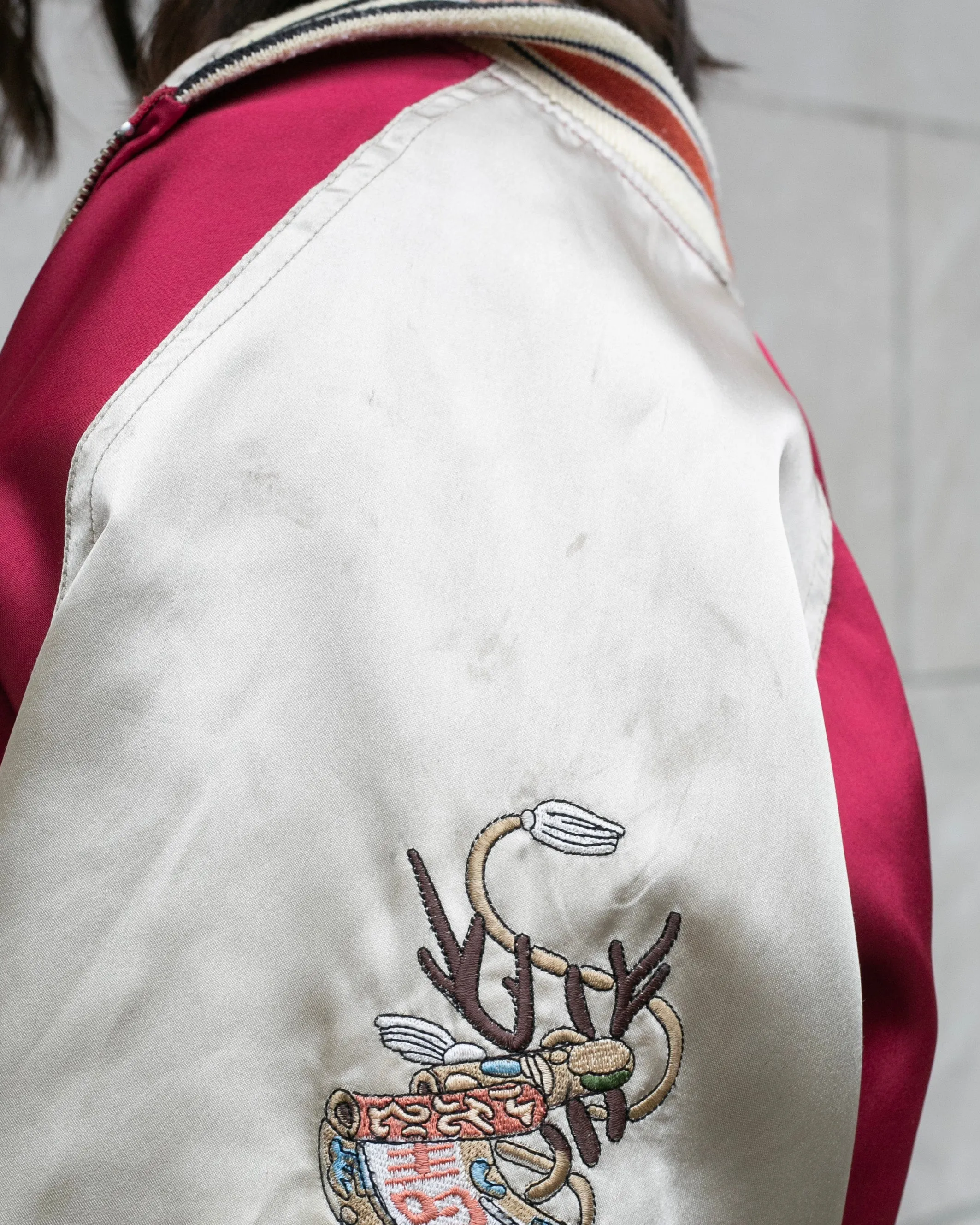 Japanese Repro Souvenir Jacket, Red with Seven Lucky Gods - S