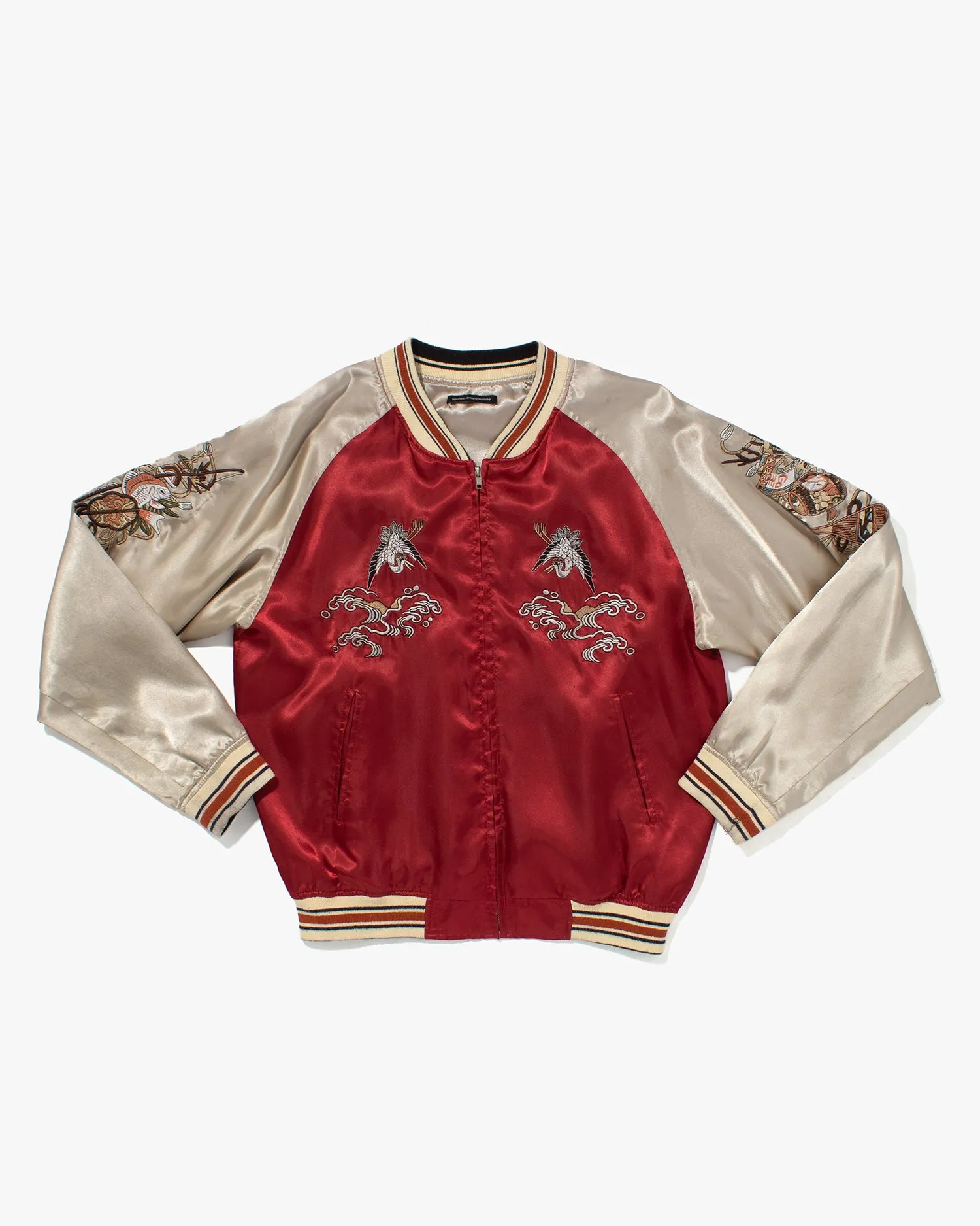 Japanese Repro Souvenir Jacket, Red with Seven Lucky Gods - S