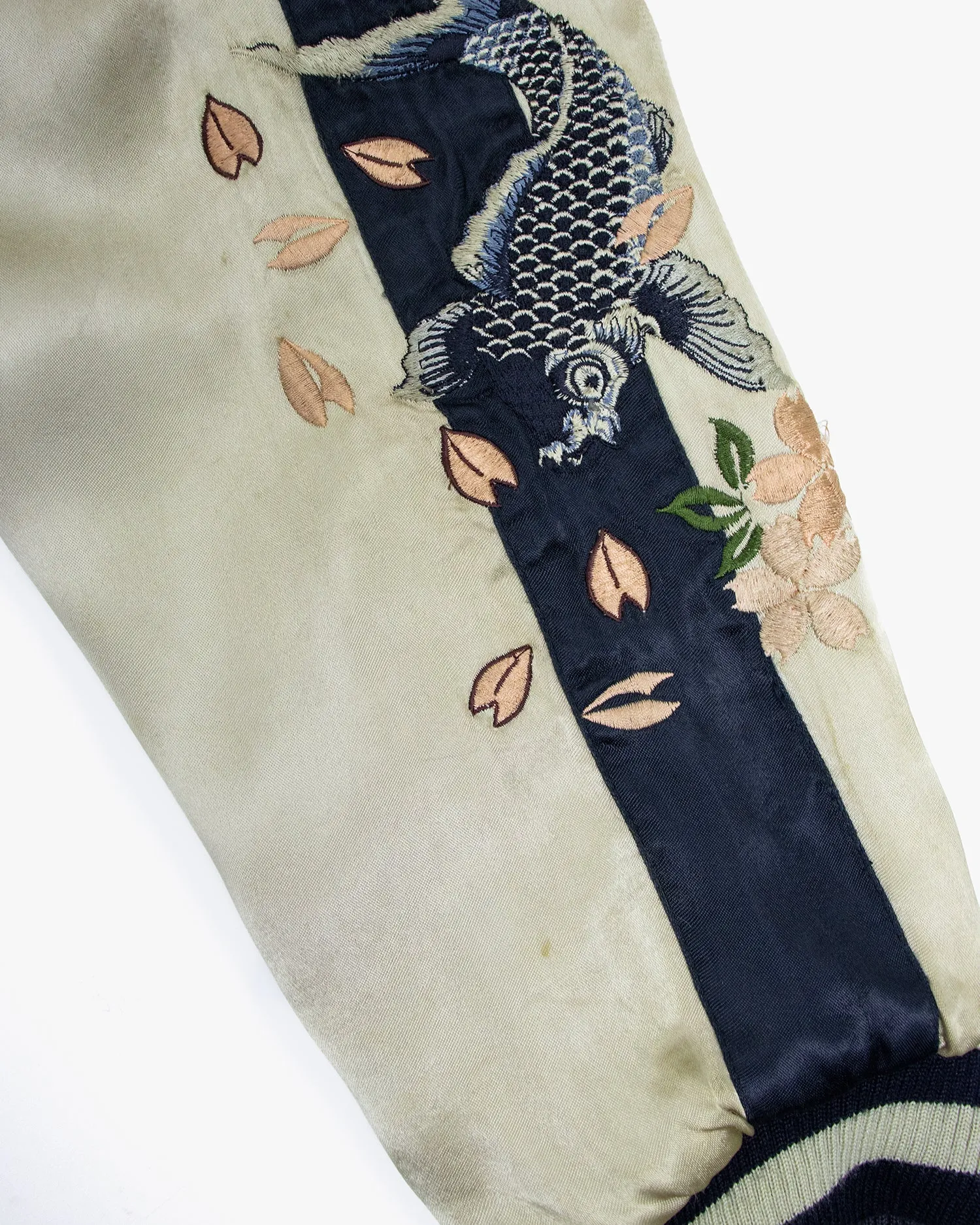 Japanese Repro Souvenir Jacket, Reversible, Black with Koi and Cherry Blossom Tree - L