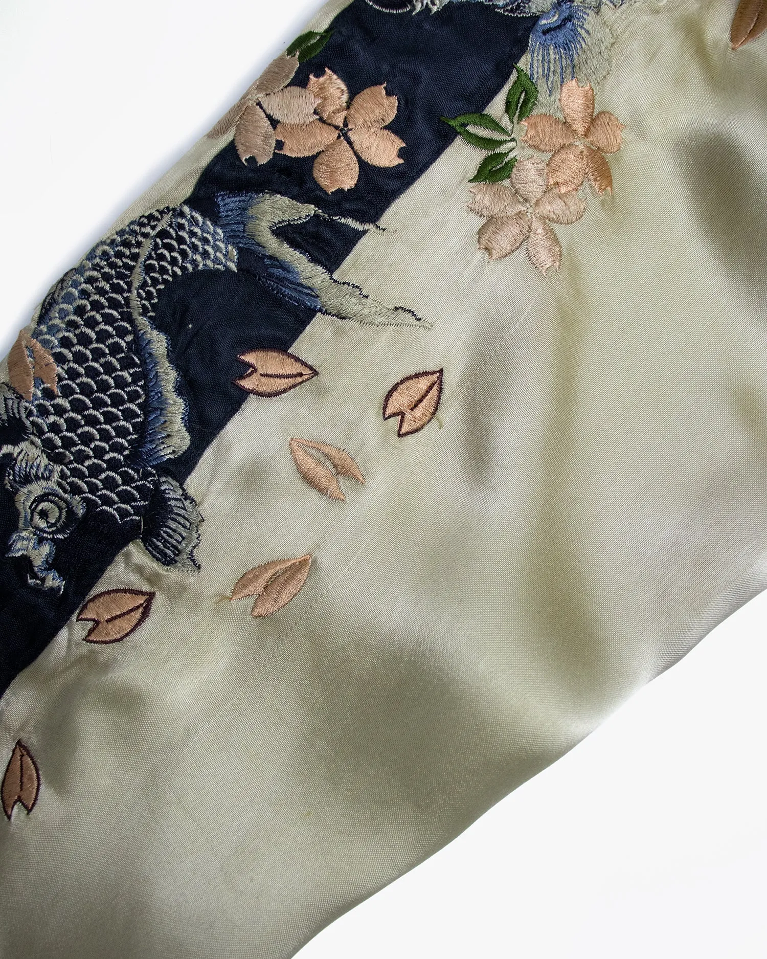 Japanese Repro Souvenir Jacket, Reversible, Black with Koi and Cherry Blossom Tree - L