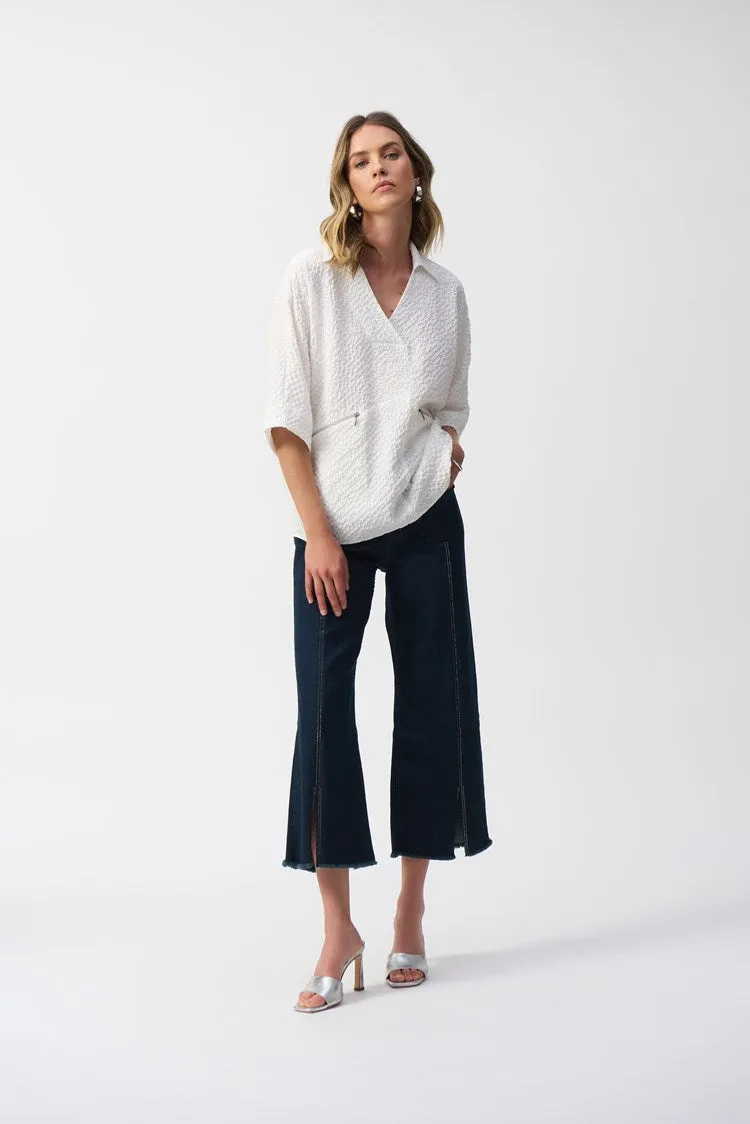 Joseph Ribkoff Seersucker Boxy High Low Top - White