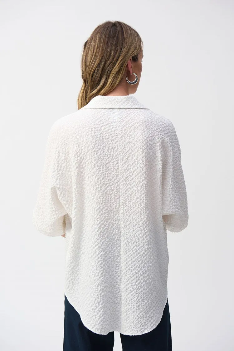 Joseph Ribkoff Seersucker Boxy High Low Top - White