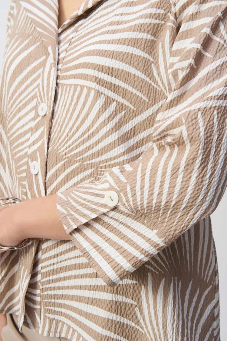 Joseph Ribkoff Seersucker Tropical Print Trapeze Jacket - Dune/White