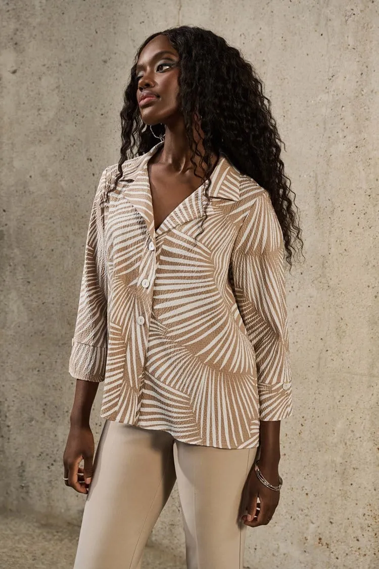Joseph Ribkoff Seersucker Tropical Print Trapeze Jacket - Dune/White