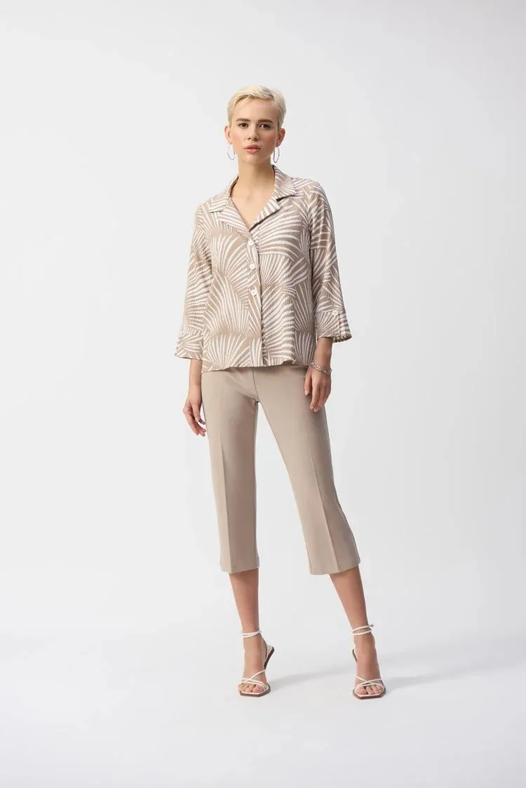 Joseph Ribkoff Seersucker Tropical Print Trapeze Jacket - Dune/White