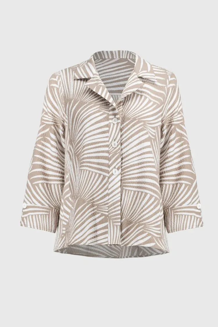 Joseph Ribkoff Seersucker Tropical Print Trapeze Jacket - Dune/White