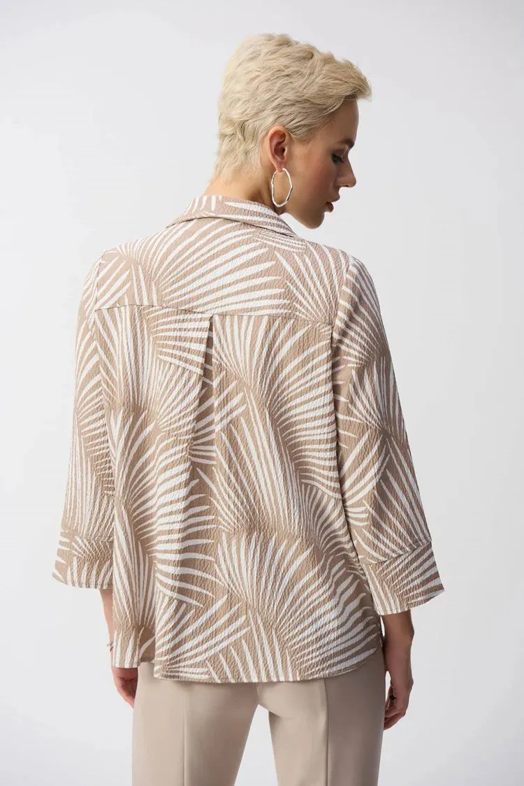 Joseph Ribkoff Seersucker Tropical Print Trapeze Jacket - Dune/White