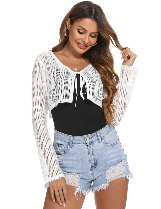 Ladies Casual Fashion Hollow Lace Small Cardigan