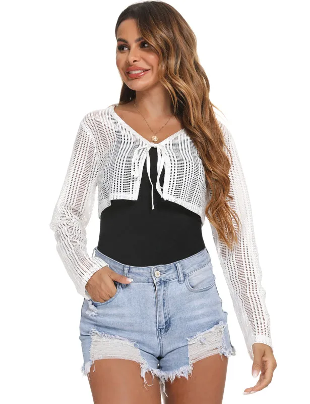 Ladies Casual Fashion Hollow Lace Small Cardigan