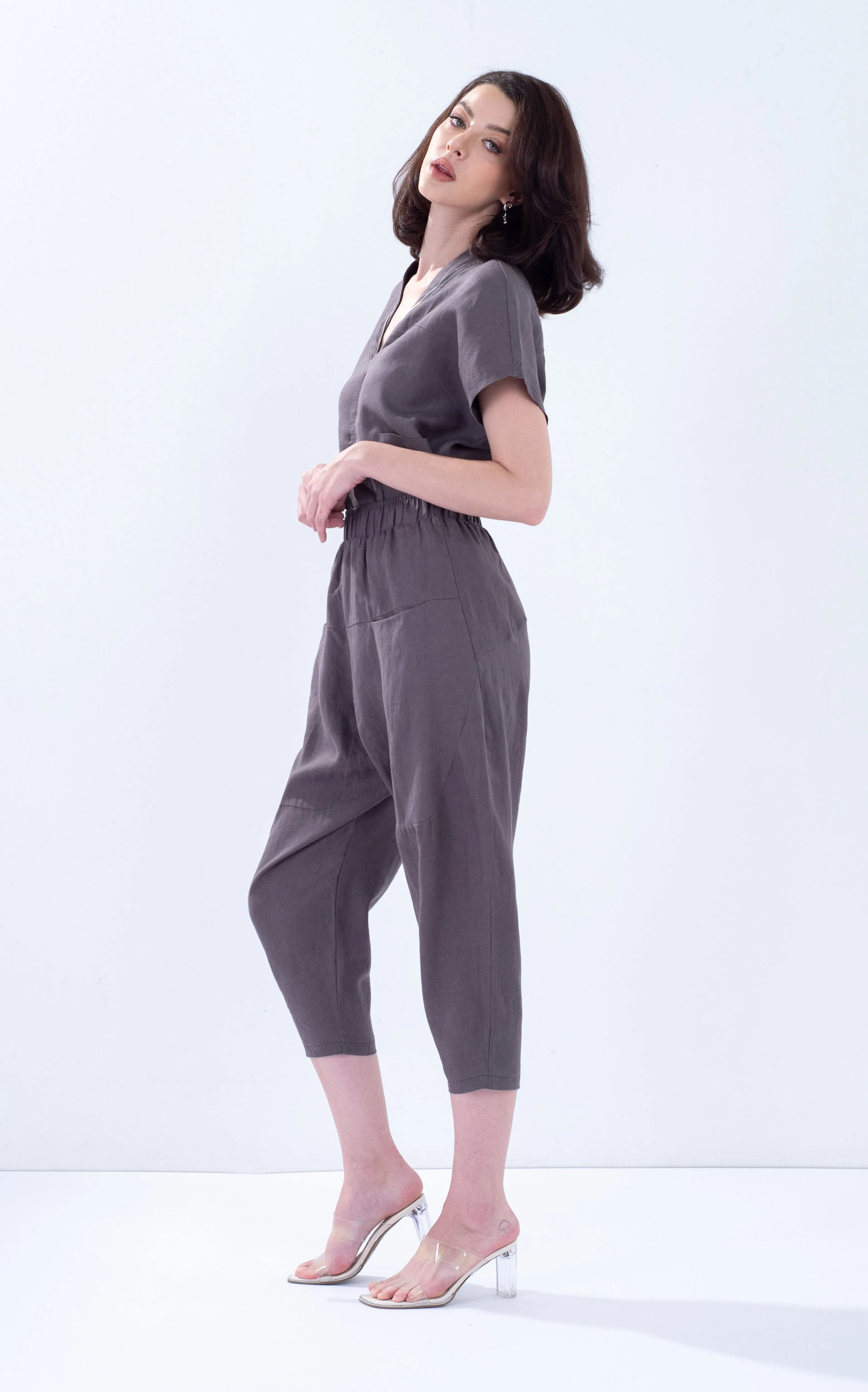 Linen Tapered Baggy Pants