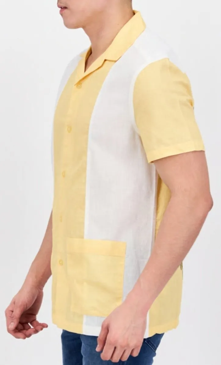 Linen Yellow & White LA Men's Bowling Shirt (Large)