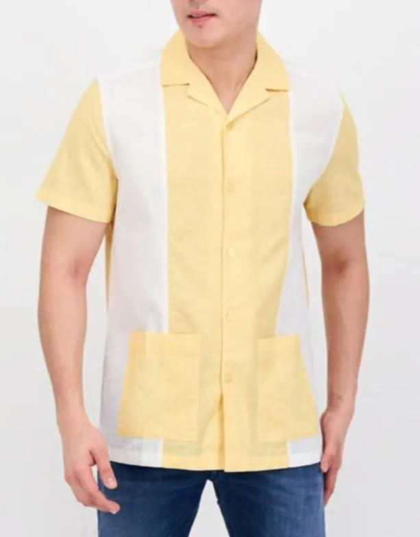 Linen Yellow & White LA Men's Bowling Shirt (Large)