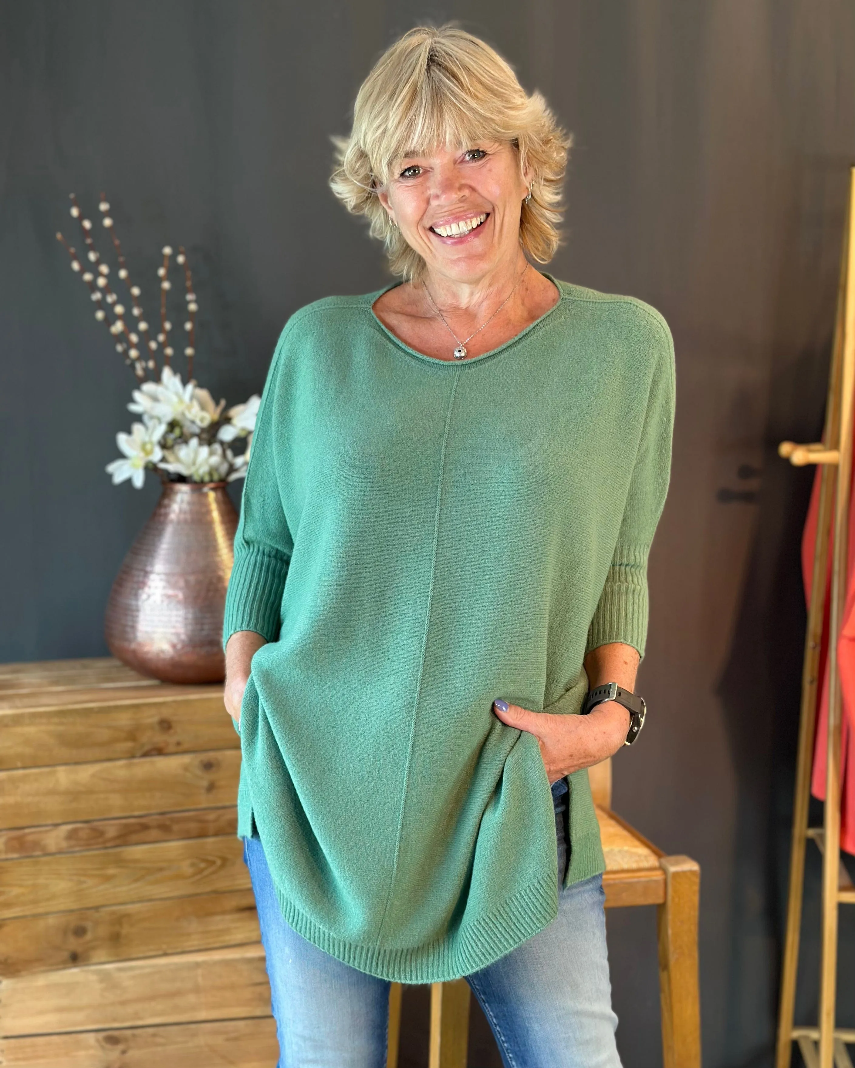Longline Slouchy Jumper - Sage