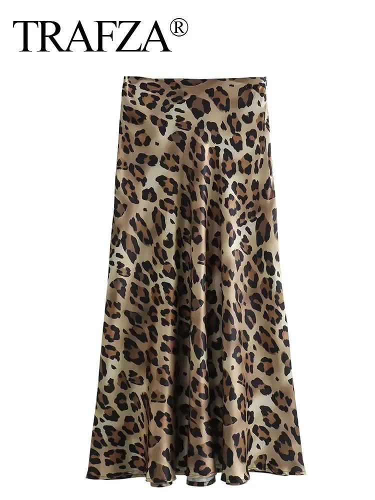LVSANW TRAFZA 2024 Women Fashion Leopard Print Skirt Vintage High Waist Midi Skirts Elegant Women Summer Casual Streetwear Skirt
