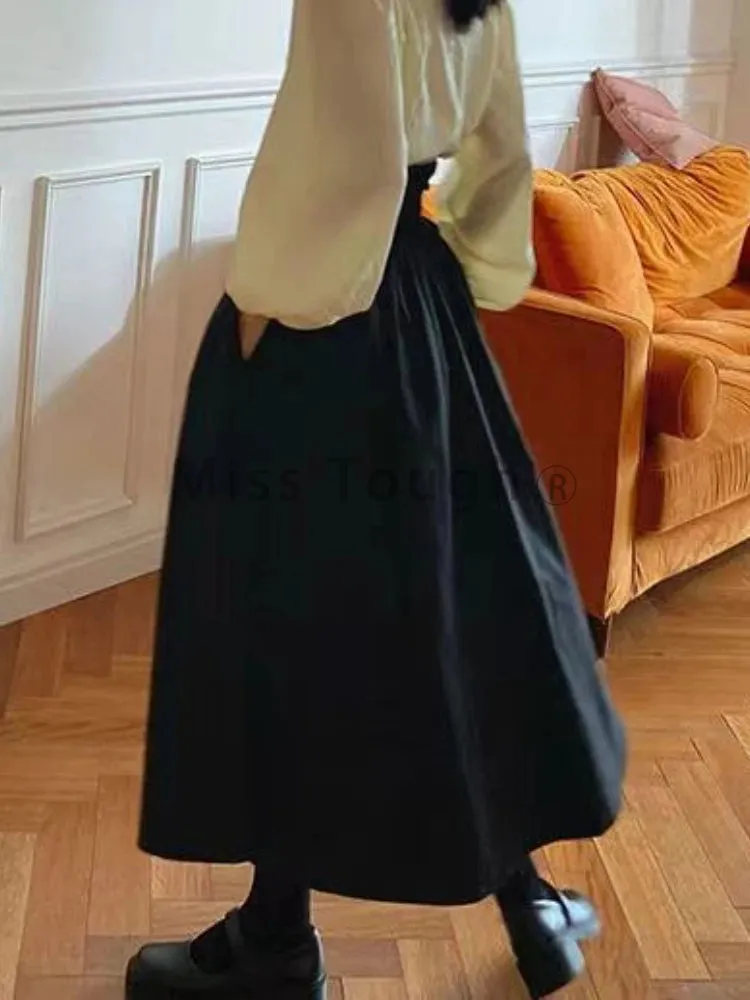 LVSANW Winter Dark Brown Vintage Skirt Women Harajuku Pocket Elegant Long Skirts Female Korean Fashion Designer Y2k Casual Skirts 2024