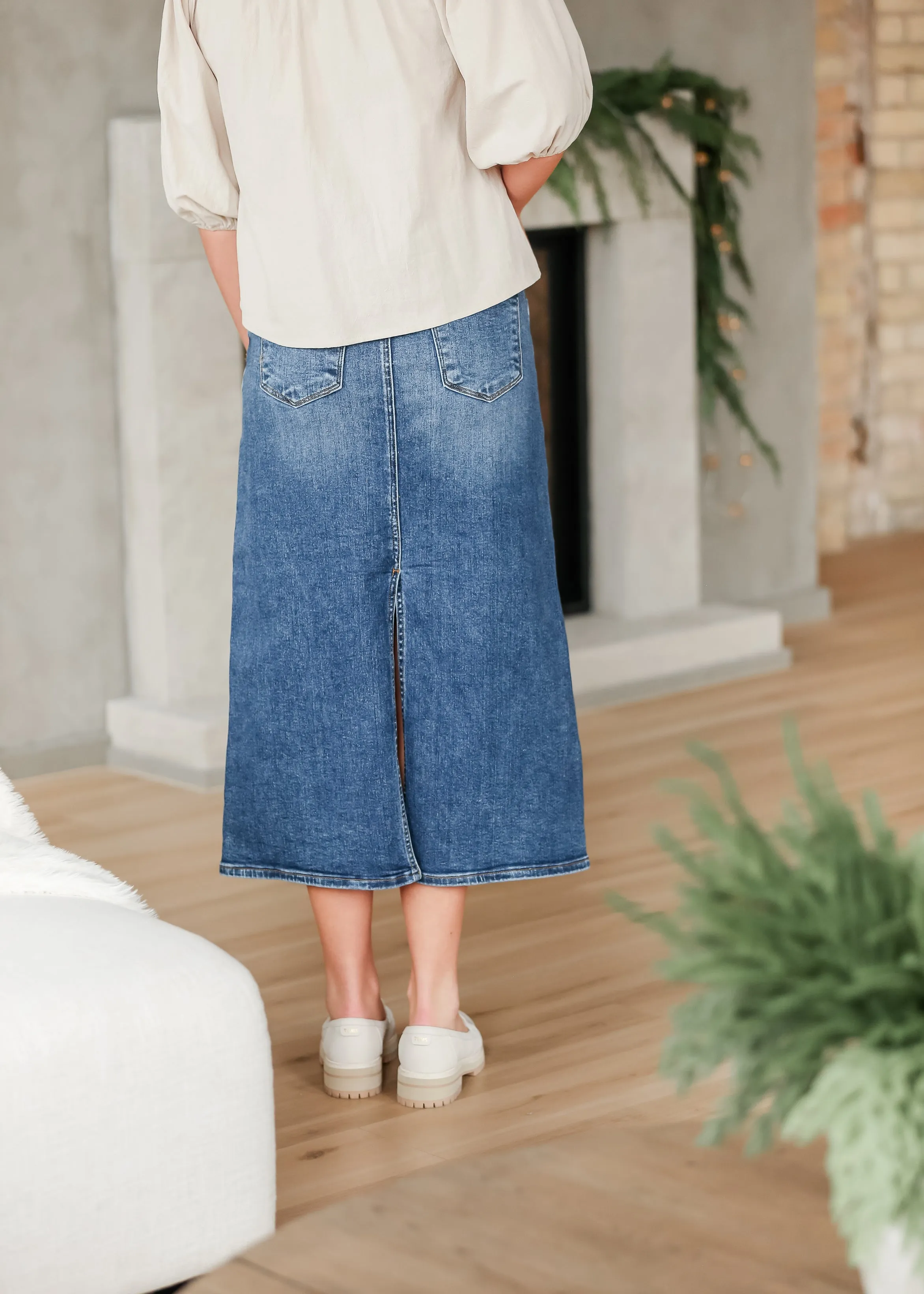 Medium Wash Back Slit Denim Skirt