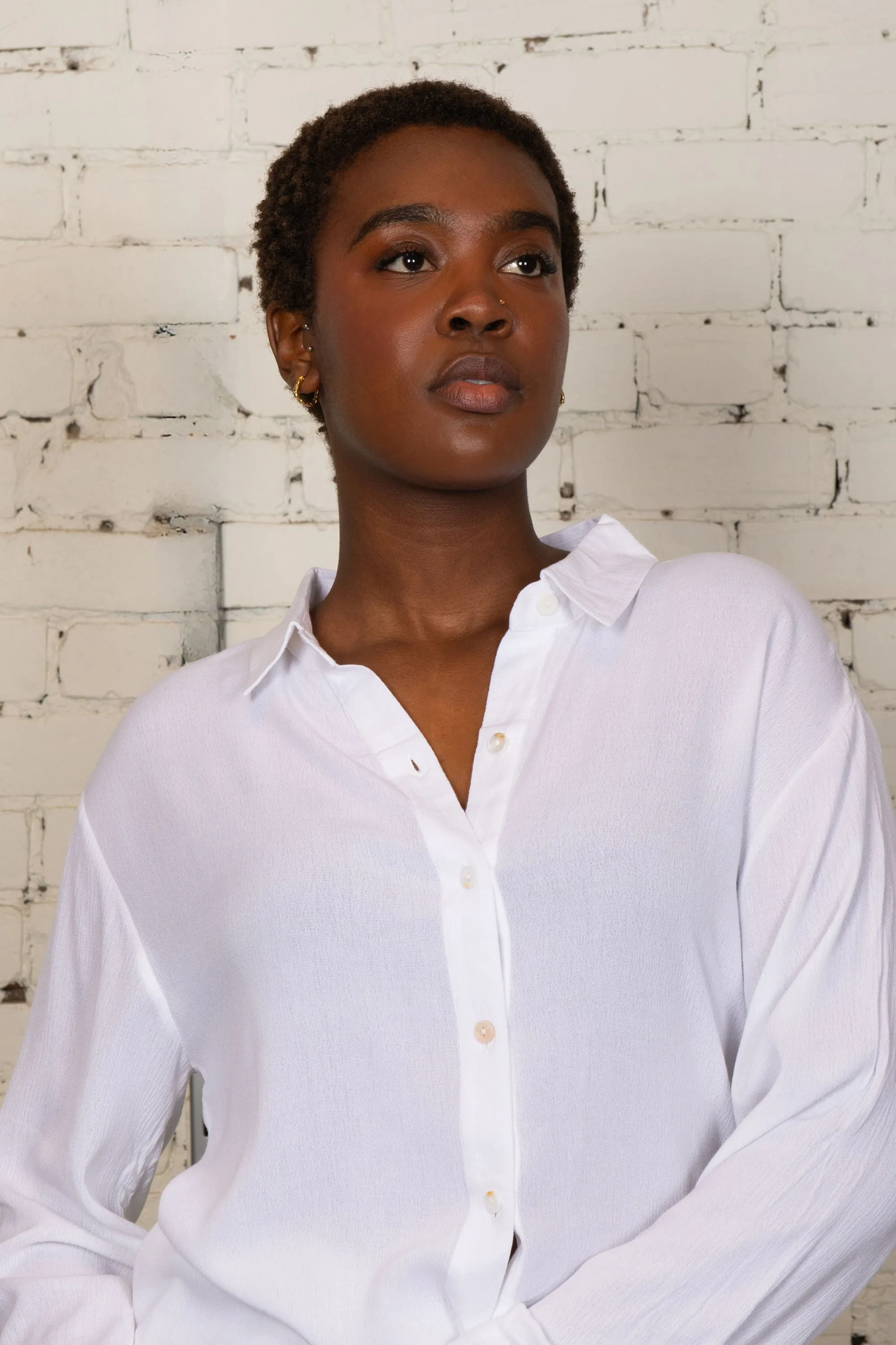 Nathalie Button Down Shirt Long Sleeve Collared Flowy Classic