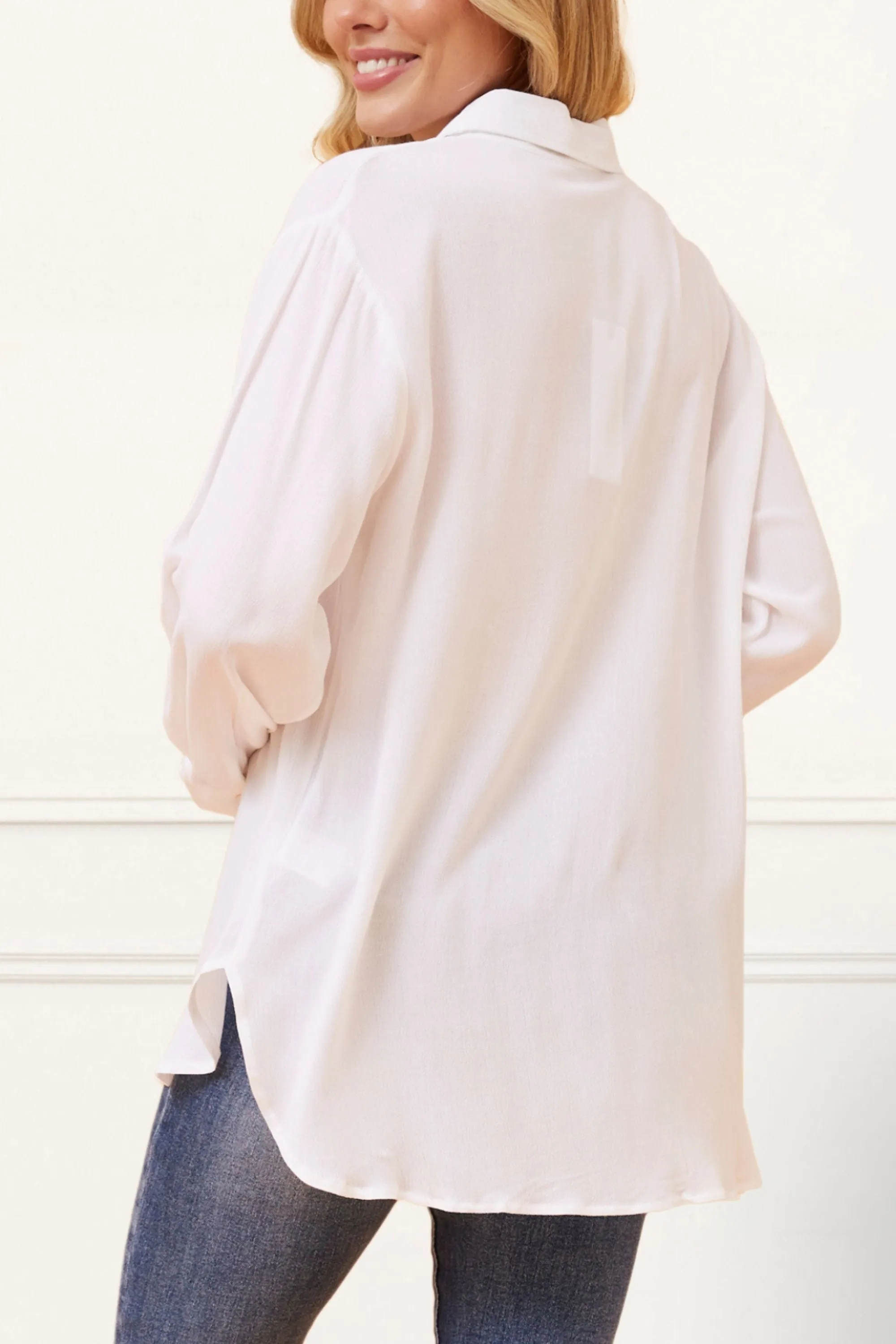 Nathalie Button Down Shirt Long Sleeve Collared Flowy Classic