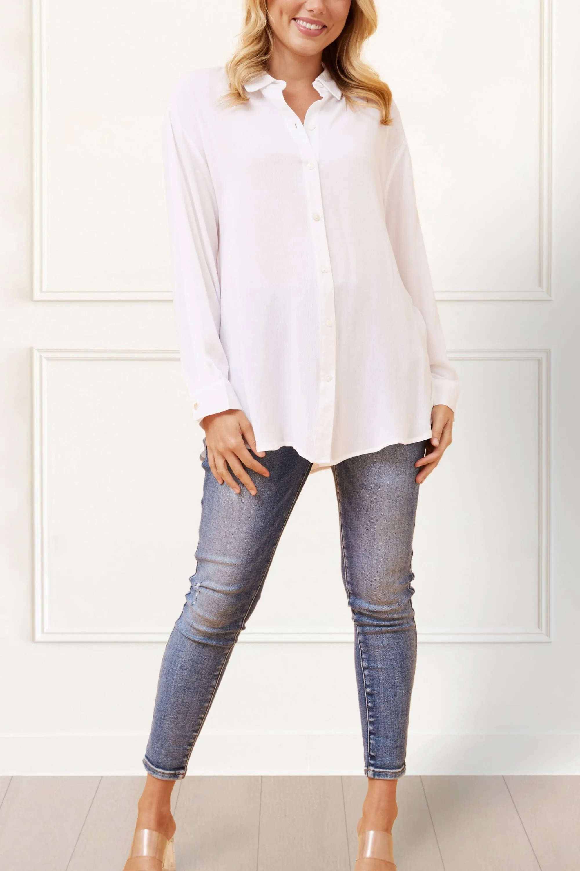 Nathalie Button Down Shirt Long Sleeve Collared Flowy Classic