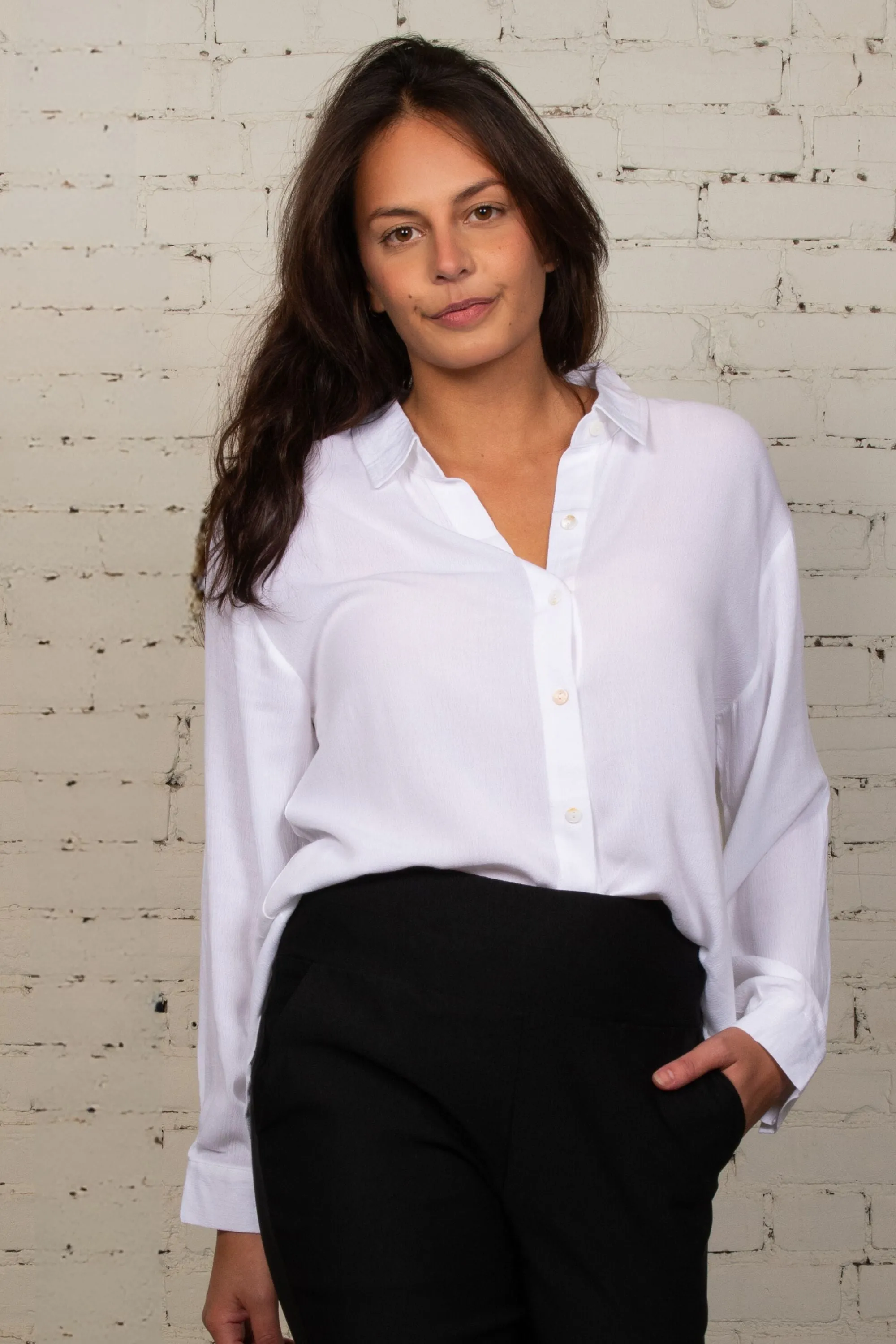 Nathalie Button Down Shirt Long Sleeve Collared Flowy Classic
