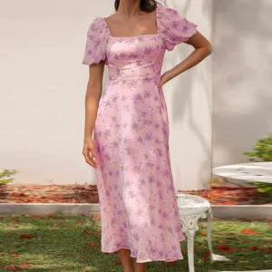 New Backless Sexy Girl Spring Bubble Sleeve Floral Dress