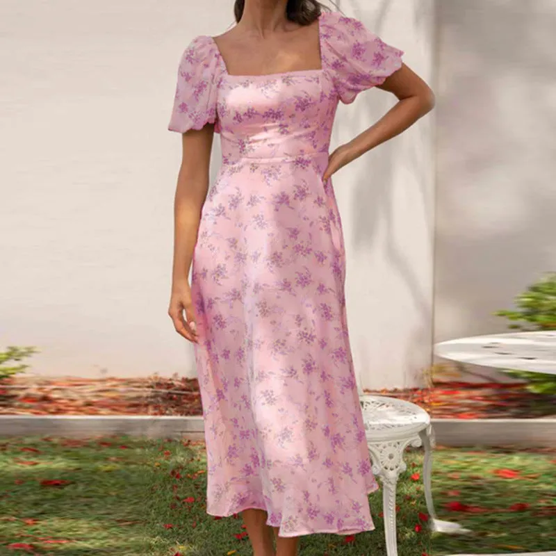 New Backless Sexy Girl Spring Bubble Sleeve Floral Dress